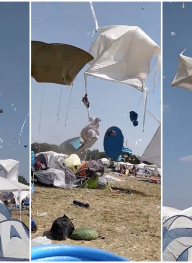 Вихрь поднял в воздух палаточный лагерь: видео
