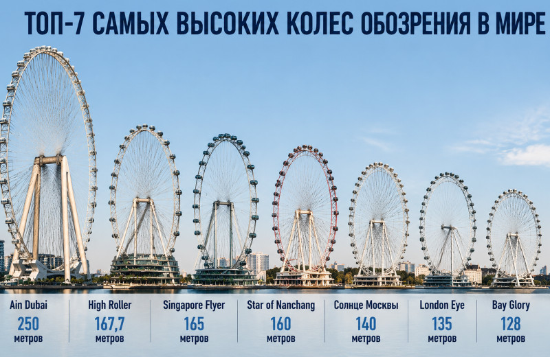 7 самых высоких колес обозрения — в одной инфографике