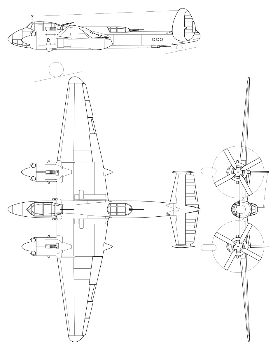 Бомбардировщик Ту-2 три проекции