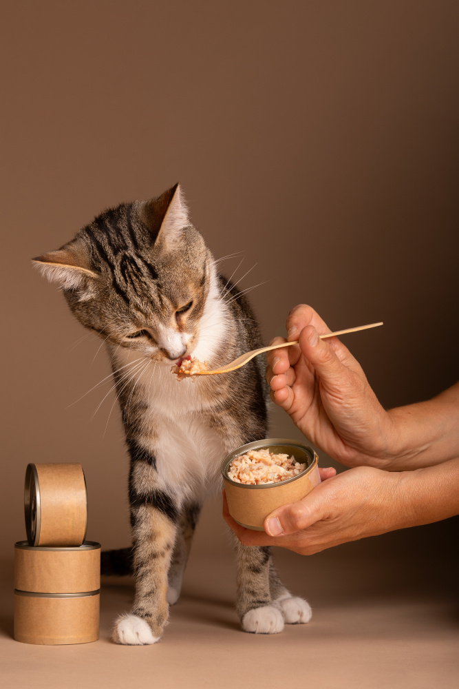 кота кормят
