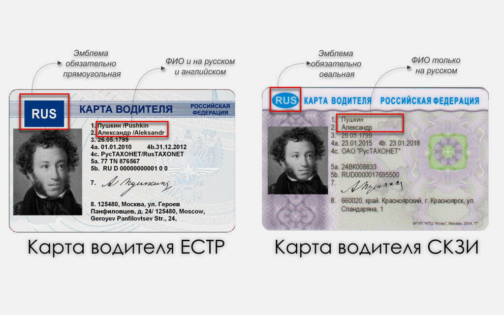 Для работы в тахографах используются два основных типа карт. Они похожи внешне, но отличаются по назначению